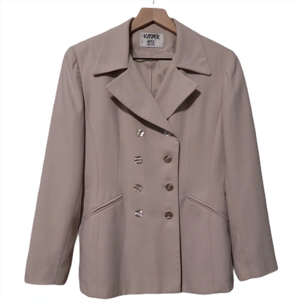 Beige Double Breasted Blazer Suit Jacket Career Cream Kasper ASL Petite